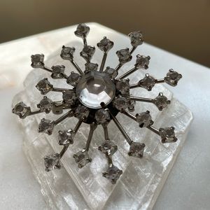 Vintage Atomic Burst Brooch / Mid-Century Rhinestone Atomic Sunburst Brooch